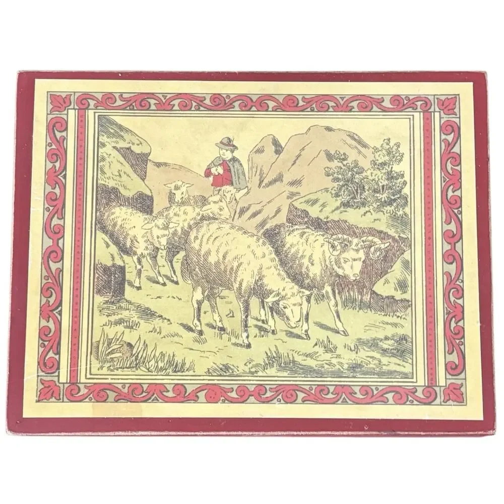 German Folk Art Wooden Box Alpine Shepherd Sheep Putz Style Trinket Decor